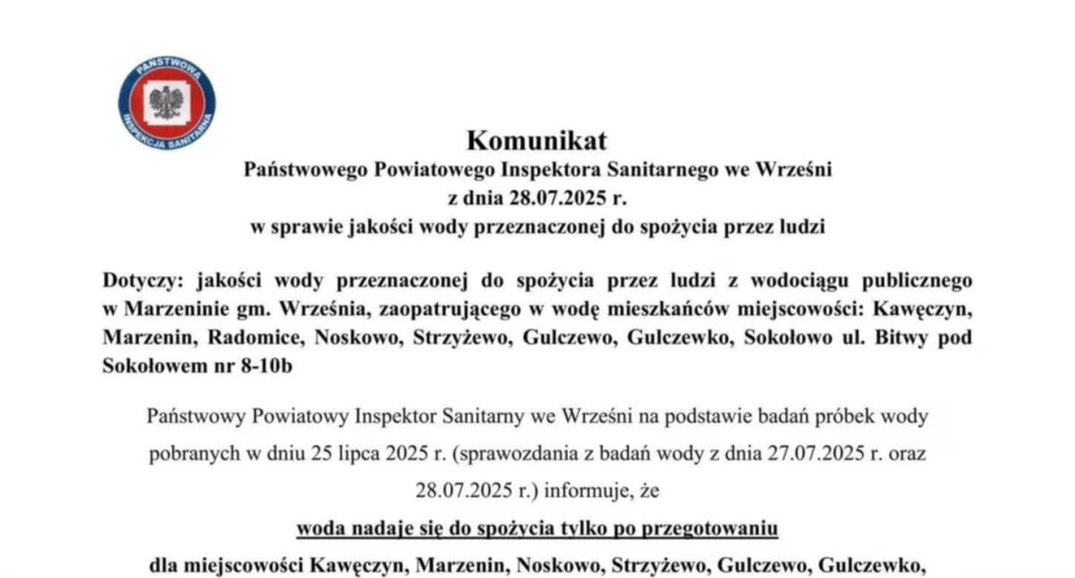 Komunikaty , Najnowszy komunikat sprawie gminie Września! - zdjęcie, fotografia