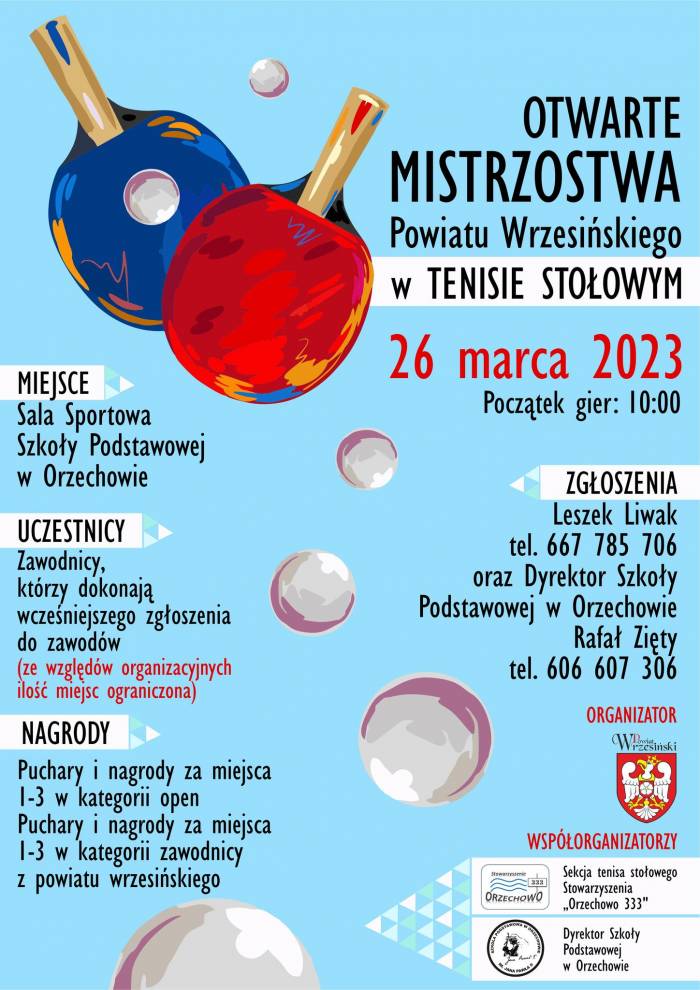 Na zdjęciu zapowidź Mistrzostw Powiatu Wrzesińśkiego w Tenisie Stołowym