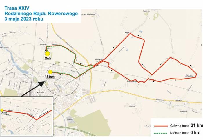 Mapka Rodzinnego Rajdu Rowerowego we Wrześni