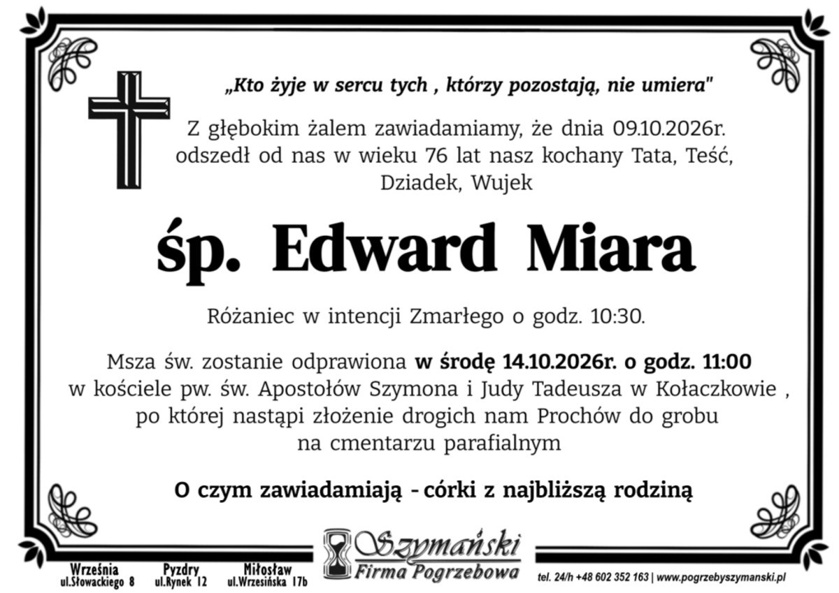 Nekrolog: śp. Edward Miara, zm. 9 października 2026 r.