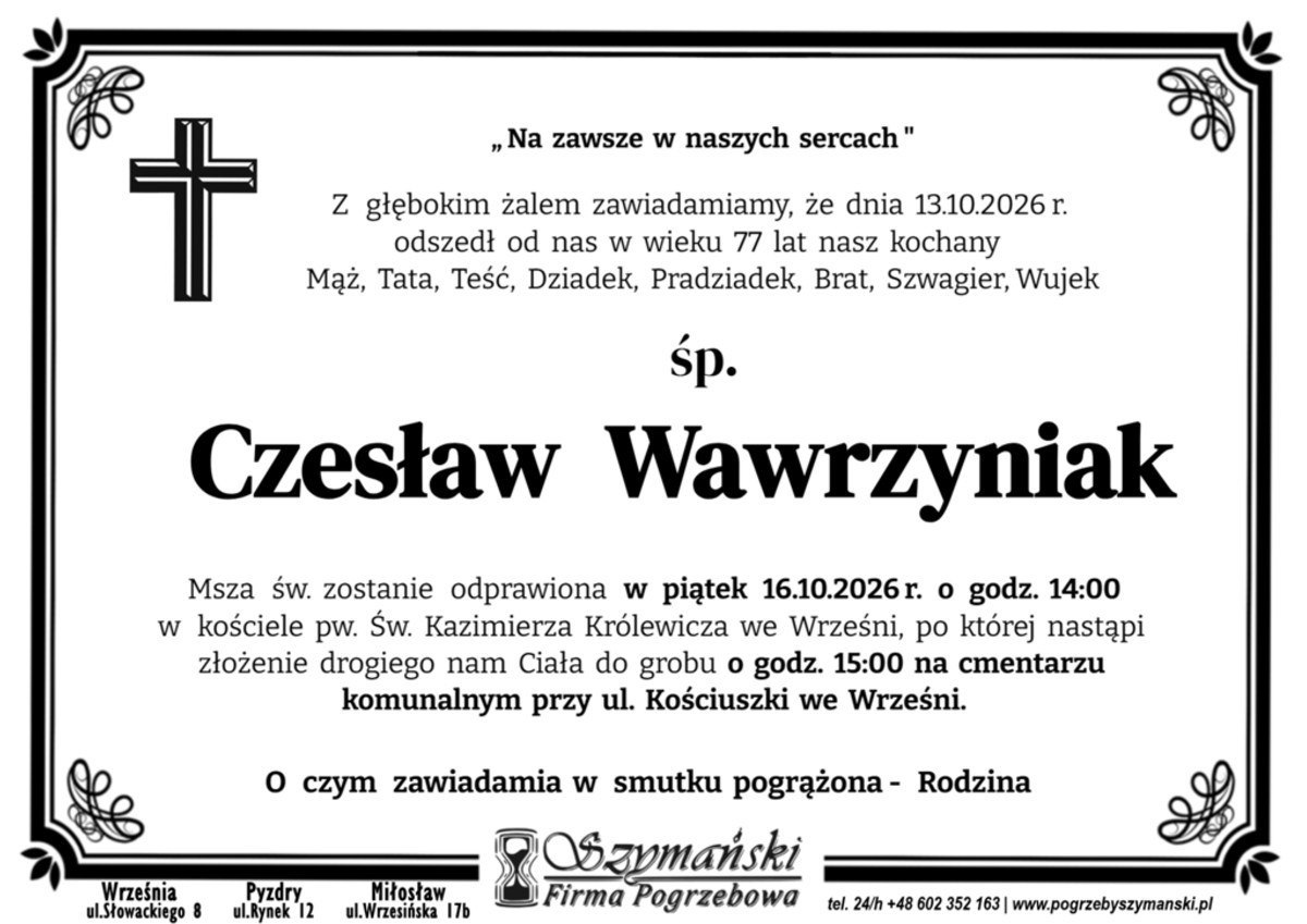 Nekrolog: śp. Czesław Wawrzyniak, zm. 13 października 2026 r.