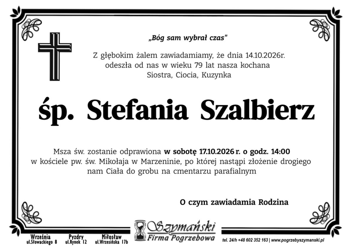 Nekrolog: śp. Stefania Szalbierz, zm. 14 października 2026 r.