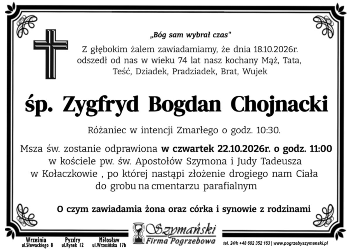 Nekrolog: śp. Zygfryd Bogdan Chojnacki, zm. 18 października 2026 r.