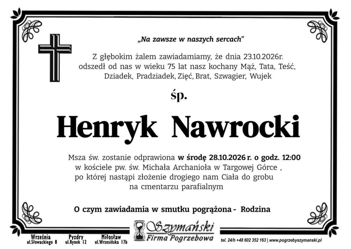Nekrolog: śp. Henryk Nawrocki, zm. 23 października 2026 r.